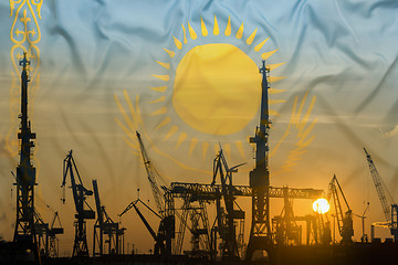 Image showing Industrial concept with Kazakhstan flag at sunset