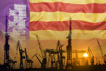 Image showing Industrial concept with Mallorca flag at sunset