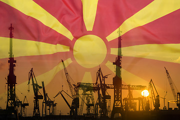 Image showing Industrial concept with Macedonia flag at sunset