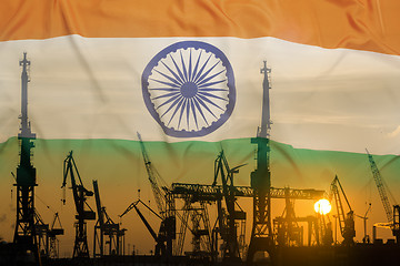 Image showing Industrial concept with India flag at sunset