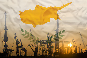 Image showing Industrial concept with Cyprus flag at sunset