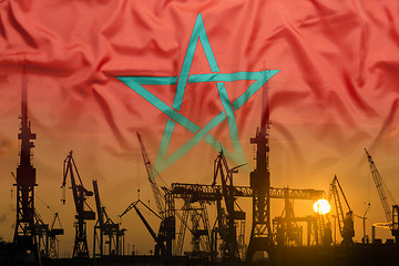 Image showing Industrial concept with Morocco flag at sunset