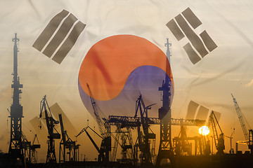 Image showing Industrial concept with South Korea flag at sunset