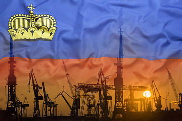 Image showing Industrial concept with Liechtenstein\r flag at sunset