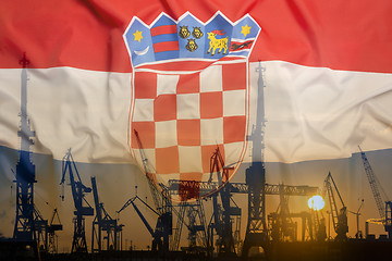 Image showing Industrial concept with Croatia flag at sunset