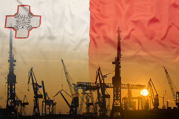 Image showing Industrial concept with Malaysia\r\r flag at sunset