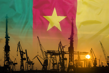 Image showing Industrial concept with Cameroon flag at sunset