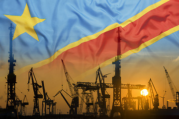 Image showing Industrial concept with Congo flag at sunset