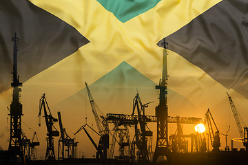 Image showing Industrial concept with Jamaica flag at sunset