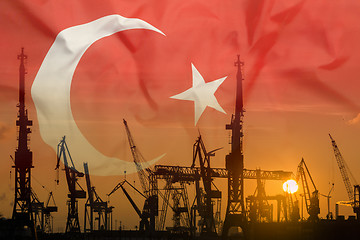 Image showing Industrial concept with Turkey flag at sunset