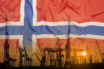 Image showing Industrial concept with Norway flag at sunset