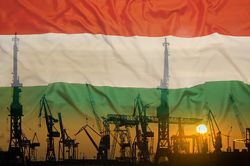 Image showing Industrial concept with Hungary flag at sunset