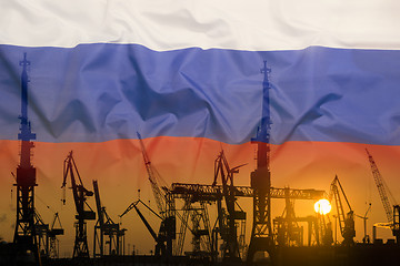 Image showing Industrial concept with Russia flag at sunset