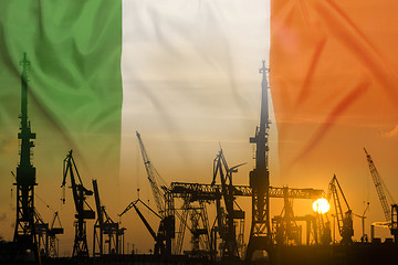 Image showing Industrial concept with Ireland flag at sunset