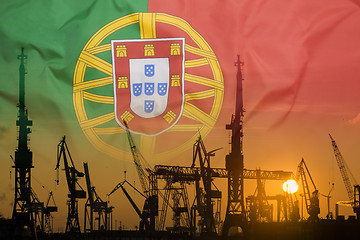 Image showing Industrial concept with Portugal flag at sunset