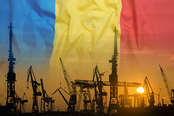 Image showing Industrial concept with Romania flag at sunset