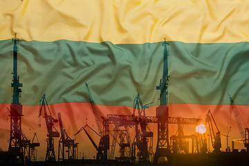 Image showing Industrial concept with Lithuania\r flag at sunset