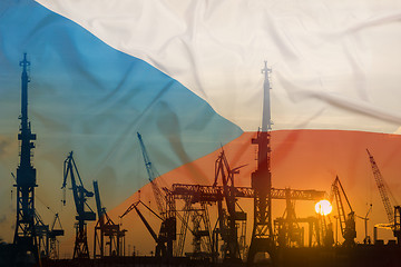 Image showing Industrial concept with Czech Republic flag at sunset