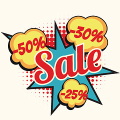 Image showing sale 50 30 25 percent discount comic book word