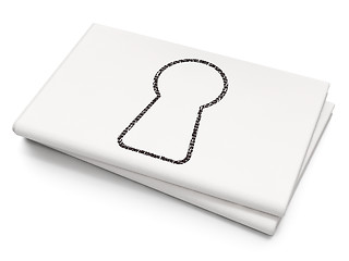 Image showing Safety concept: Keyhole on Blank Newspaper background