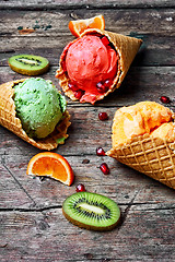 Image showing Summer ice cream in waffle cone