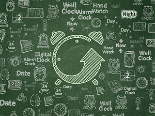 Image showing Time concept: Alarm Clock on School board background