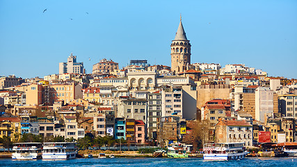 Image showing Beyoglu district historic architecture and Galata tower medieval landmark in Istanbul, Turkey