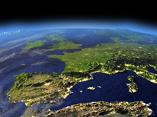 Image showing Evening above Iberia from space