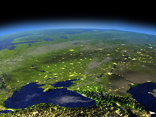 Image showing Evening above Caucasus region from space