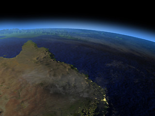 Image showing Great Reef Barrier from space in evening