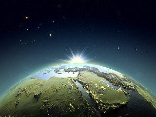Image showing Middle East from space in sunrise