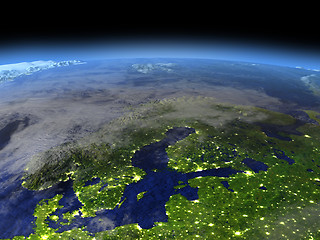 Image showing Evening above Scandinavian Peninsula from space