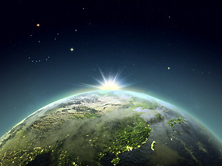 Image showing East Asia from space in sunrise