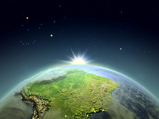 Image showing South America from space in sunrise