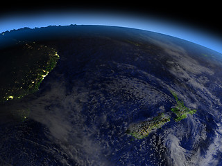 Image showing New Zealand from space in evening