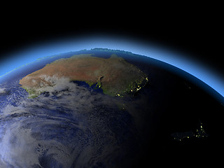 Image showing Australia and New Zealand from space in evening