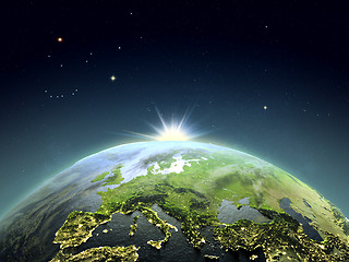 Image showing Europe from space in sunrise