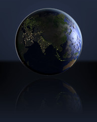 Image showing Asia  on dark globe