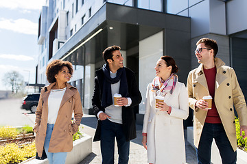 Image showing group of people or friends with coffee in city