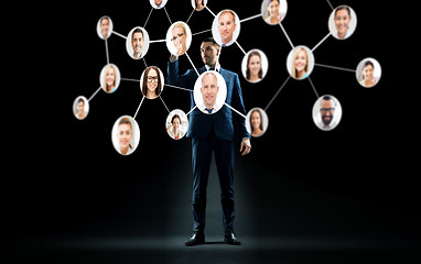 Image showing businessman with virtual corporate network