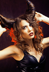 Image showing bright mysterious woman with horn hair, halloween celebration