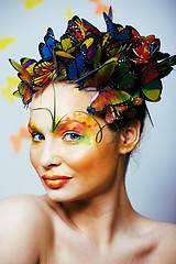 Image showing woman with summer creative make up like fairy butterfly closeup 