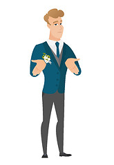 Image showing Caucasian confused groom shrugging shoulders