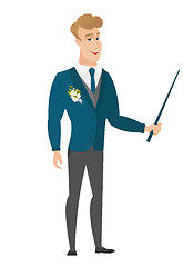 Image showing Caucasian groom holding pointer stick.