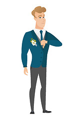 Image showing Disappointed caucasian groom with thumb down