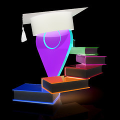 Image showing Pointer of education in graduation hat with books around. 3d ill