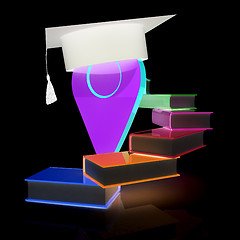 Image showing Pointer of education in graduation hat with books around. 3d ill