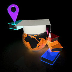 Image showing Books around the Earth and pointer. Education and navigation con