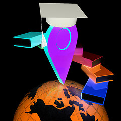 Image showing Pointer of education in graduation hat with books around and Ear