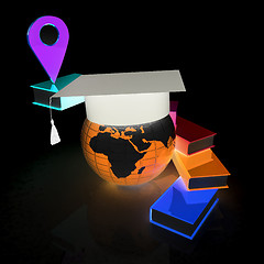 Image showing Books around the Earth and pointer. Education and navigation con